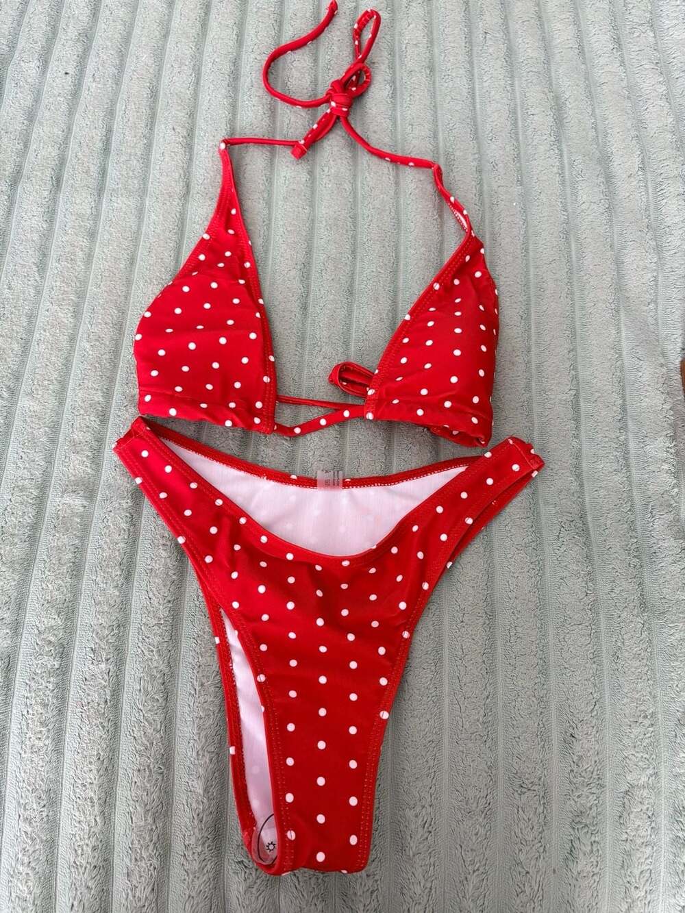 Red White Polka Dot Bikini Size S Halter Triangle (54)